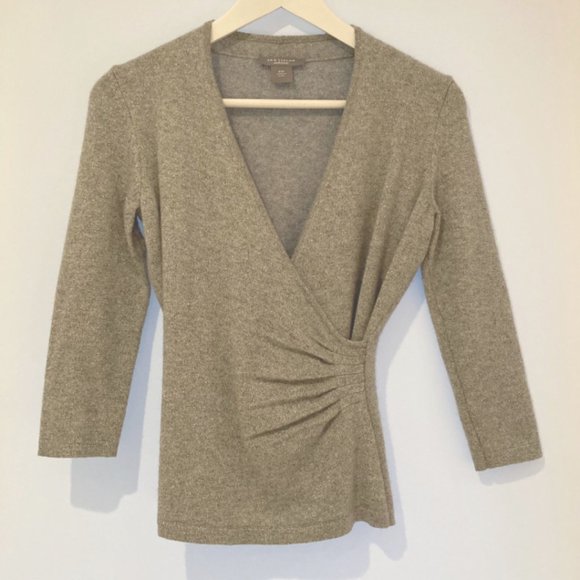 Ann Taylor Cashmere Faux Wrap Heather Grey Metallic Sweater Women's XS - Picture 1 of 6